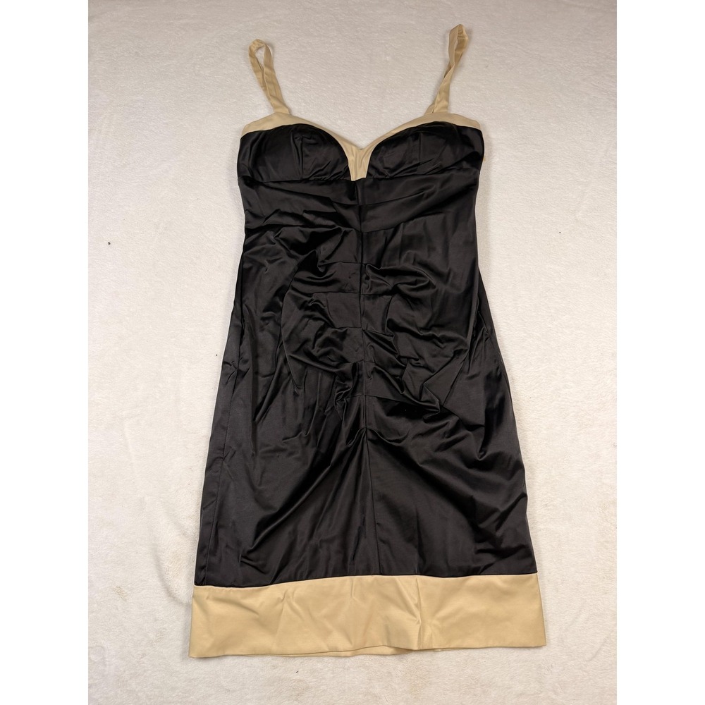 Lucy Paris Dress Womens M Black Colorblock Satin Ruched Sheath Party Cocktail